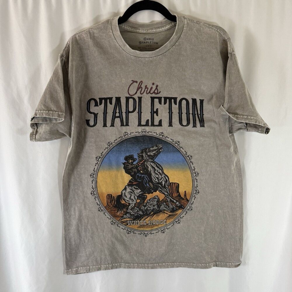 Chris Stapleton White Horse T-Shirt Unisex Large Graphic Print Short Sleeve Crew